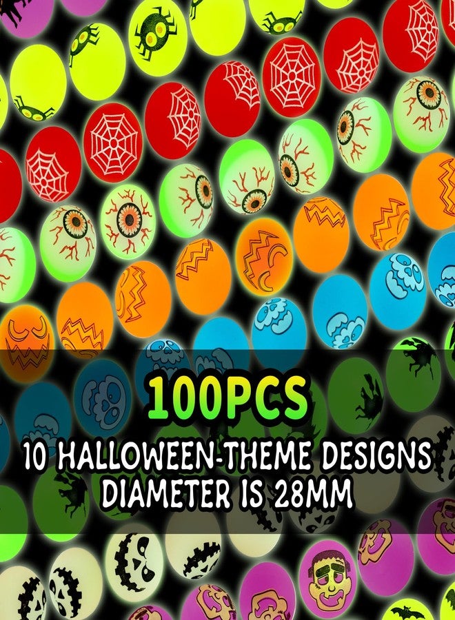 ZIRSENG 100 Piece Halloween Glow in The Dark Bouncing Balls, 10 H alloween Theme Designs for Halloween Party Favor Supplies, School Classroom Game Rewards, Trick or Treating Goodie Bags, Halloween Miniatures - Image 2